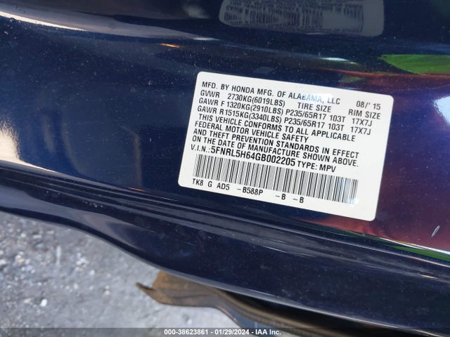 Honda Odyssey Ex-l 2016 5FNRL5H64GB002205 Image 9