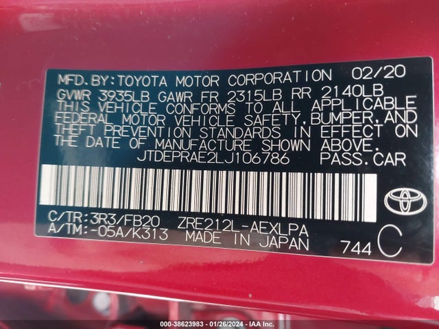Toyota COROLLA LE 2020 JTDEPRAE2LJ106786 Image 9