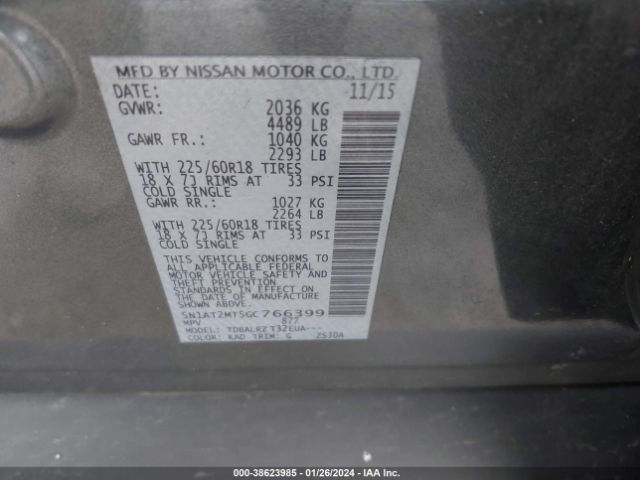 5N1AT2MT5GC766399 Nissan Rogue Sl