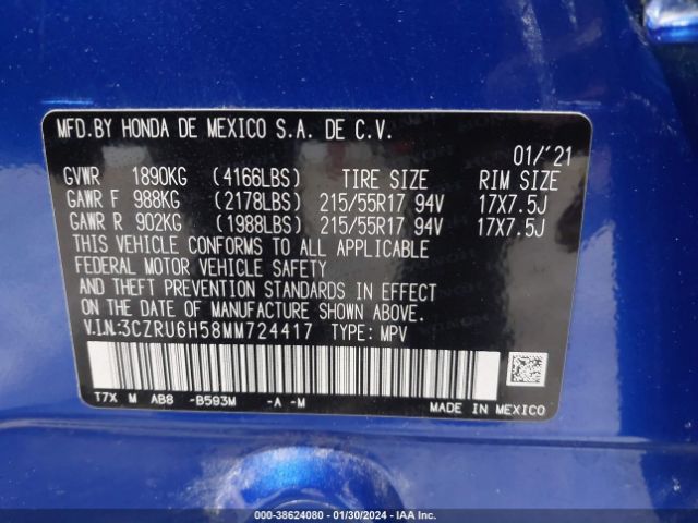 3CZRU6H58MM724417 Honda Hr-v Awd Ex