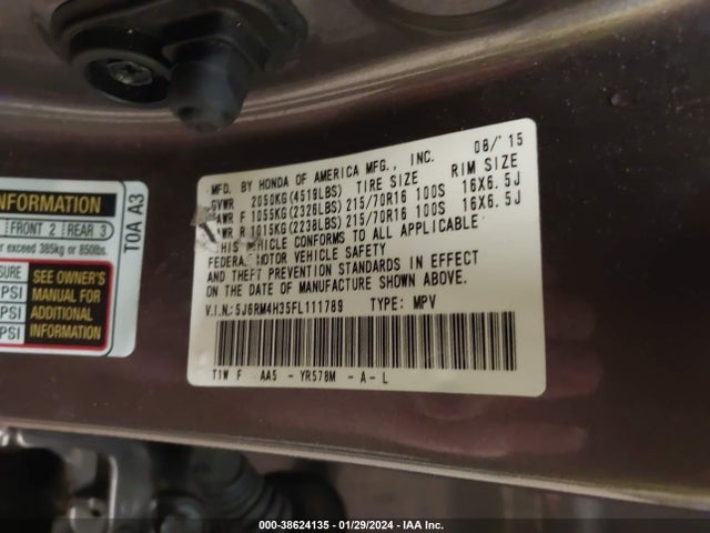 Honda CR-V LX 2015 5J6RM4H35FL111789 Image 9