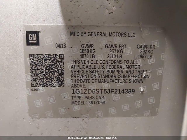 Chevrolet MALIBU LT 2018 1G1ZD5ST5JF214389 Image 9