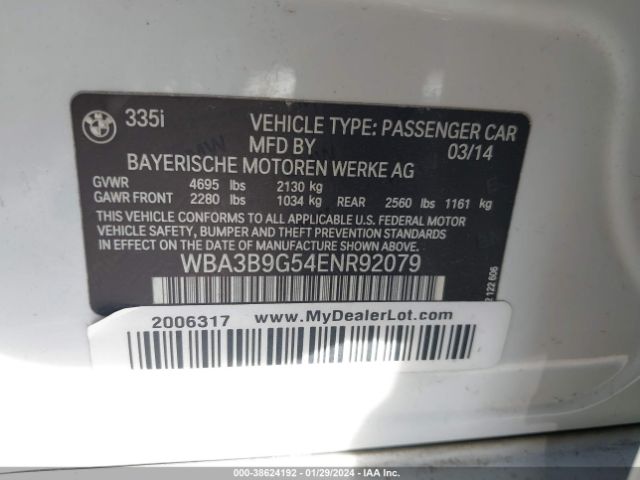 2014 BMW 335I WBA3B9G54ENR92079 Photo 8