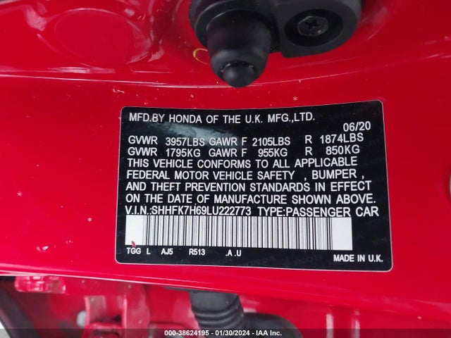 Honda CIVIC EX 2020 SHHFK7H69LU222773 Image 9
