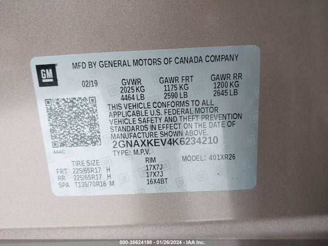 Chevrolet EQUINOX LT 2019 2GNAXKEV4K6234210 Image 9