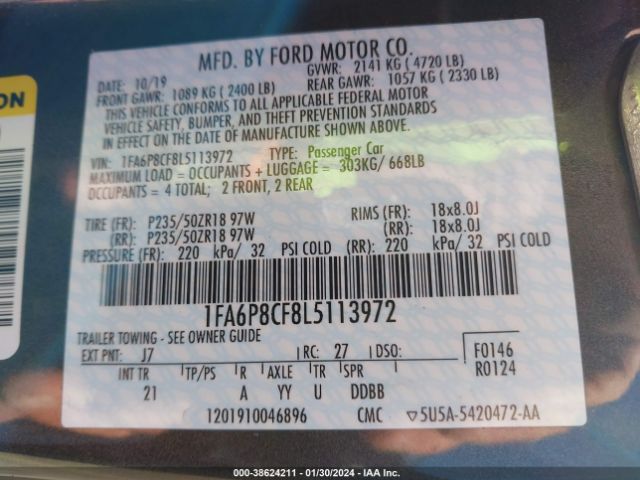 2020 FORD MUSTANG 1FA6P8CF8L5113972 Photo 8
