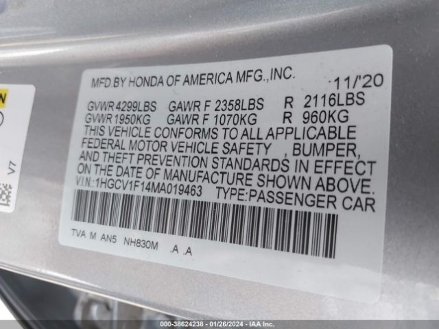 1HGCV1F14MA019463 Honda ACCORD LX