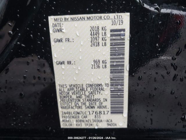1N4BL4DW7LC176817 Nissan Altima Sv Intelligent Awd