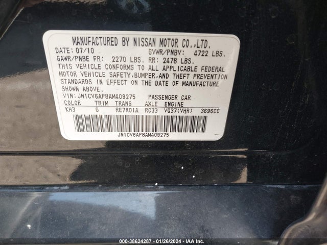 2010 INFINITI G37 JOURNEY VIN: JN1CV6AP8AM409275