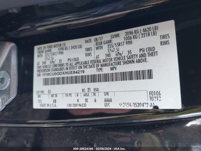 Ford ESCAPE SE 2017 1FMCU0GDXHUE84219 Image 9