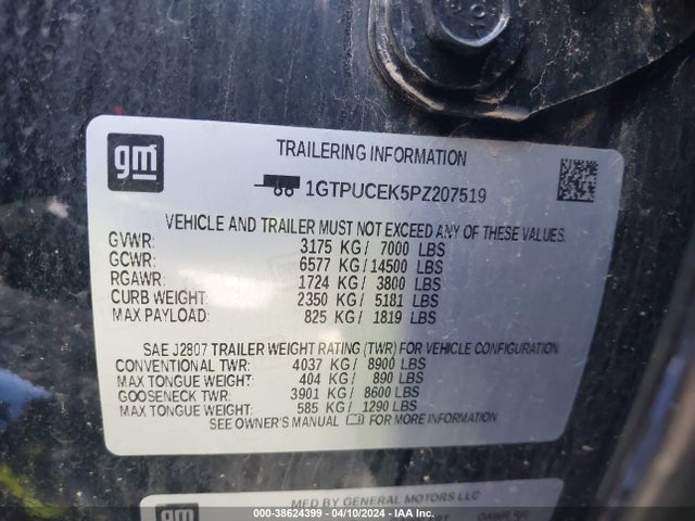 1GTPUCEK5PZ207519 GMC Sierra 1500 4wd  Short Box Elevation With 3sb