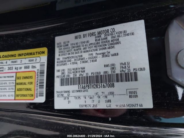 1FA6P8TH2K5167008 Ford Mustang Ecoboost