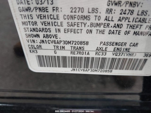 2013 INFINITI G37 JOURNEY VIN: JN1CV6AP3DM720858