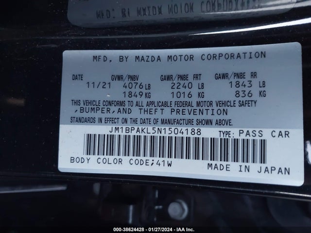 JM1BPAKL5N1504188 Mazda Mazda3 Select