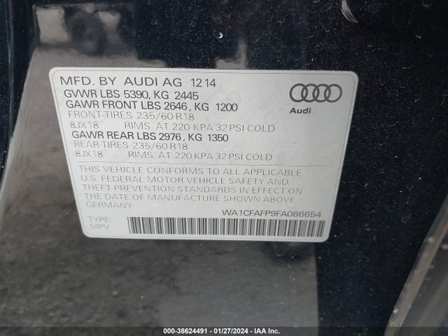 WA1CFAFP9FA086654 Audi Q5 2.0t Premium