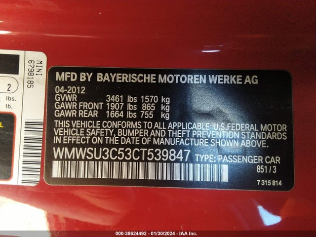 2012 MINI COOPER WMWSU3C53CT539847 Photo 8