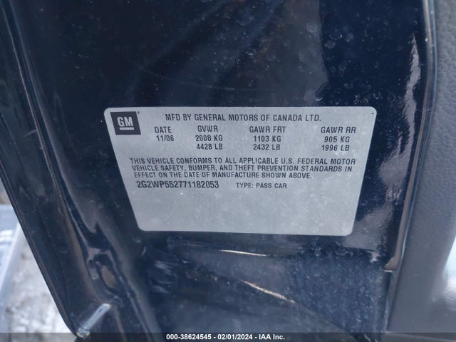 2007 PONTIAC GRAND PRIX VIN: 2G2WP552771182053