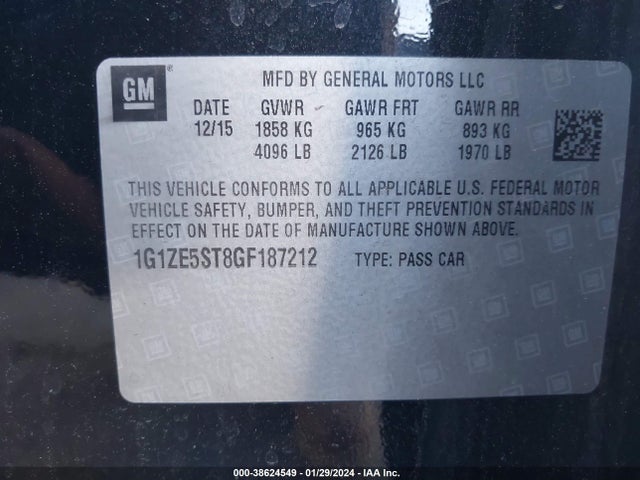 Chevrolet MALIBU 1LT 2016 1G1ZE5ST8GF187212 Image 9