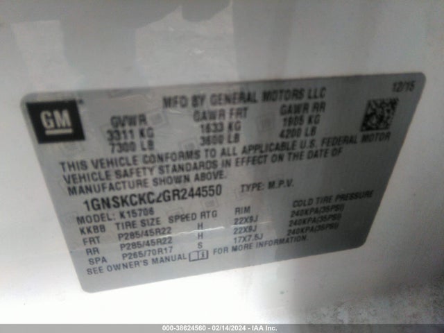 Chevrolet Tahoe Ltz 2016 1GNSKCKC2GR244550 Image 9