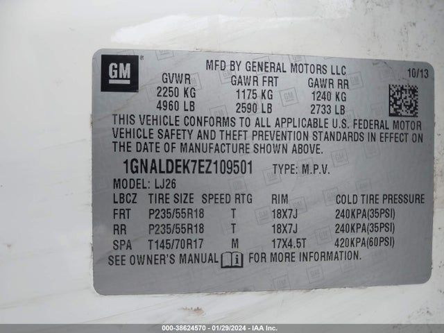 Chevrolet Equinox Ltz 2014 1GNALDEK7EZ109501 Image 9