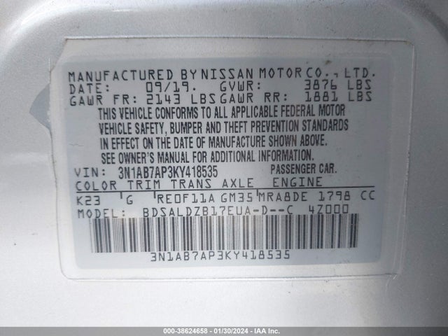 Nissan SENTRA SV 2019 3N1AB7AP3KY418535 Image 25