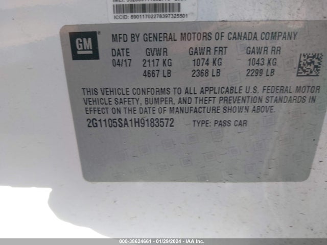 Chevrolet IMPALA 1LT 2017 2G1105SA1H9183572 Image 9