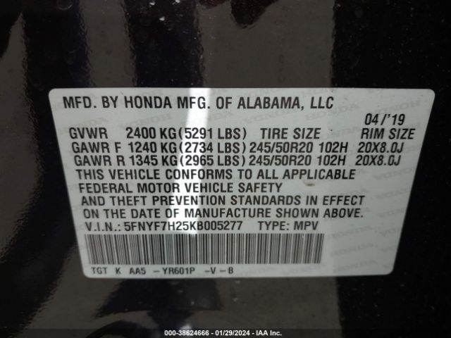 5FNYF7H25KB005277 Honda Passport Sport
