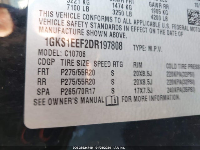 2013 GMC YUKON DENALI VIN: 1GKS1EEF2DR197808