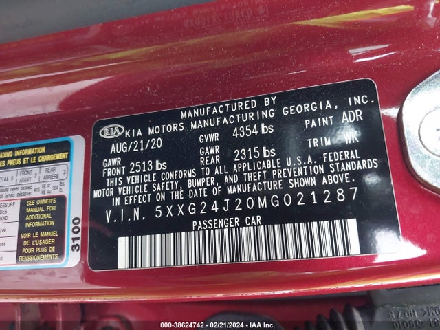 KIA K5 LX 2021 5XXG24J20MG021287 Image 9