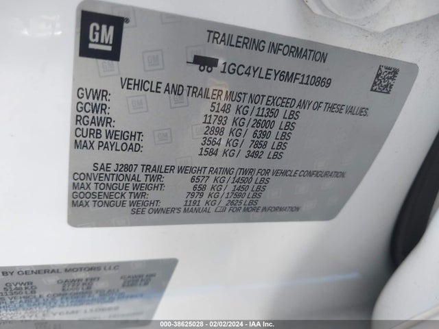 Продаж на аукціоні авто 2021 Chevrolet Silverado 2500hd 4wd  Long Bed Wt, vin: 1GC4YLEY6MF110869, номер лоту: 38625028