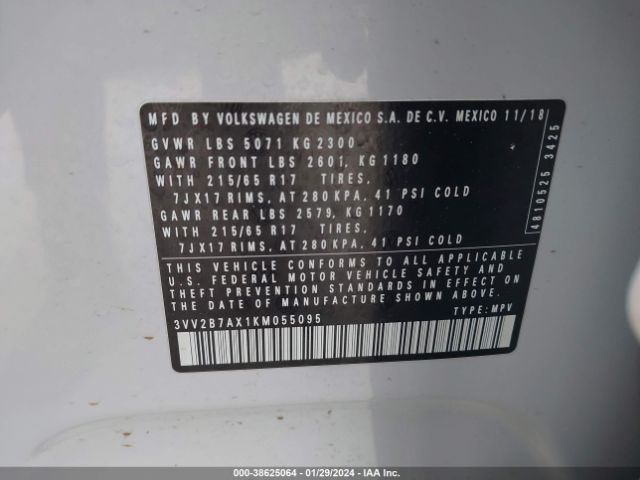 2019 VOLKSWAGEN TIGUAN 3VV2B7AX1KM055095 Photo 8