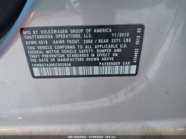 1VWBS7A39EC052606 Volkswagen Passat 1.8t Se