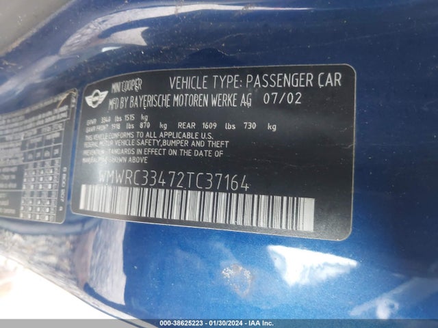 2002 MINI COOPER HARDTOP WMWRC33472TC37164 Photo 8