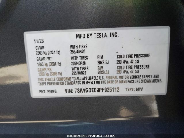 7SAYGDEE9PF925112 Tesla Model Y Awd/long Range Dual Motor All-wheel Drive