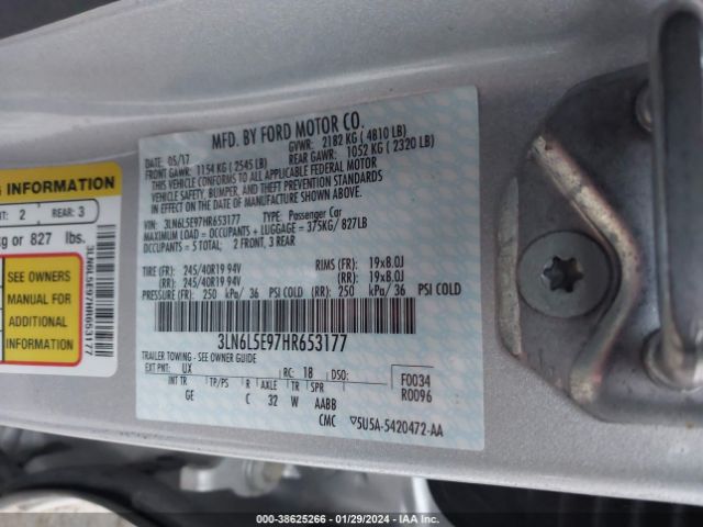 3LN6L5E97HR653177 Lincoln Mkz Reserve