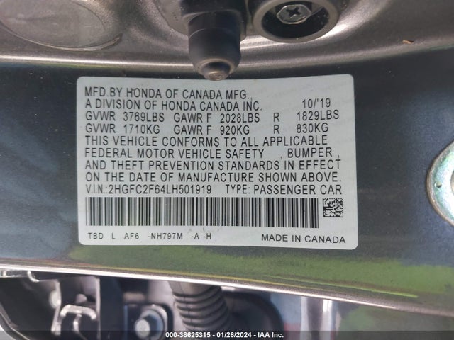 2020 HONDA CIVIC LX VIN: 2HGFC2F64LH501919