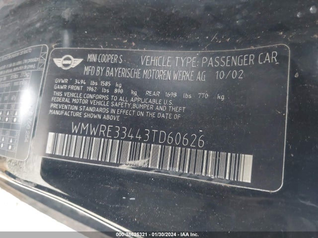 2003 MINI COOPER S WMWRE33443TD60626 Photo 8