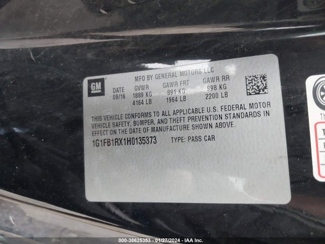 Chevrolet Camaro 1lt 2017 1G1FB1RX1H0135373 Image 9
