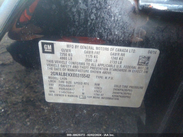 Chevrolet EQUINOX 1LT 2014 2GNALBEKXE6315542 Image 9