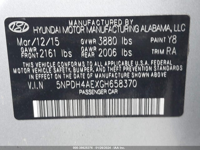 Hyundai ELANTRA SE 2016 5NPDH4AEXGH658370 Image 9