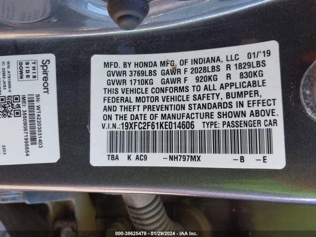 Honda Civic Lx 2019 19XFC2F61KE014606 Image 9