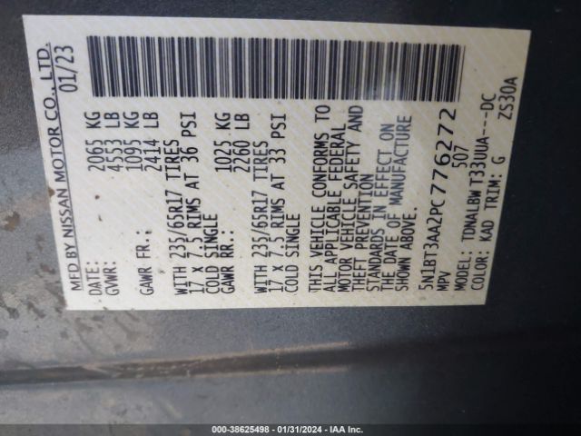 5N1BT3AA2PC776272 Nissan Rogue S Fwd