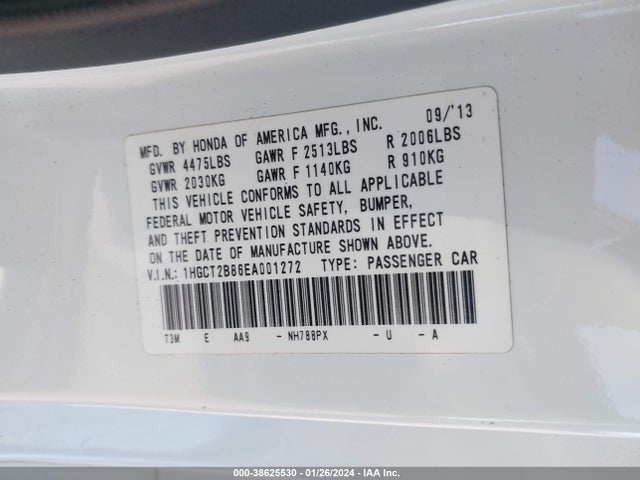 Honda Accord Ex-l V-6 2014 1HGCT2B86EA001272 Image 9