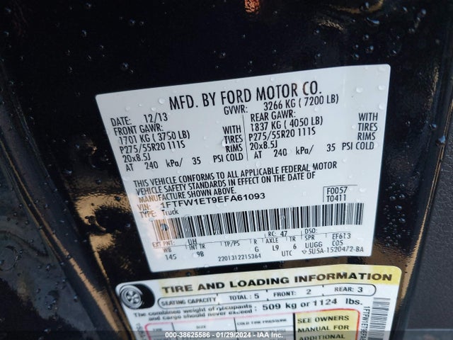Ford F-150 Platinum 2014 1FTFW1ET9EFA61093 Image 9