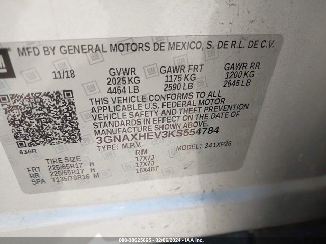 Chevrolet EQUINOX LS 2019 3GNAXHEV3KS554784 Image 9