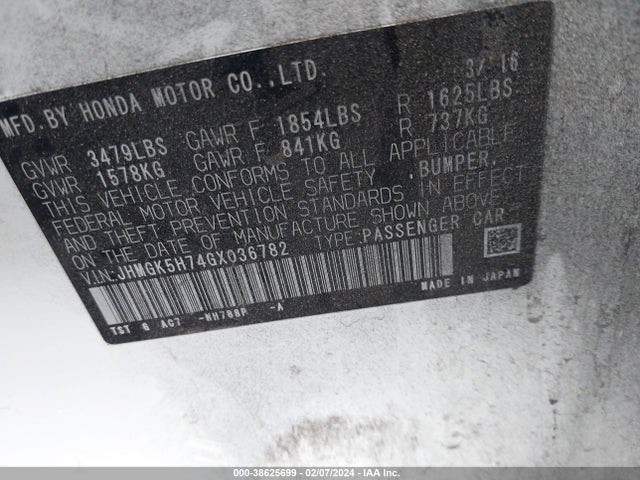 Honda FIT EX 2016 JHMGK5H74GX036782 Image 9