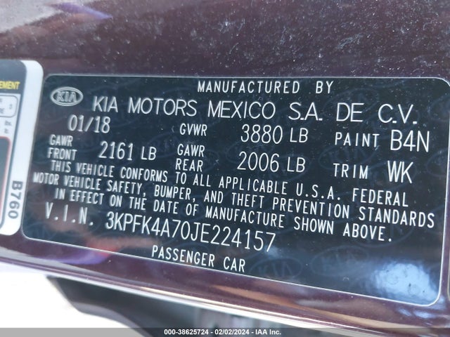 KIA FORTE LX 2018 3KPFK4A70JE224157 Image 9