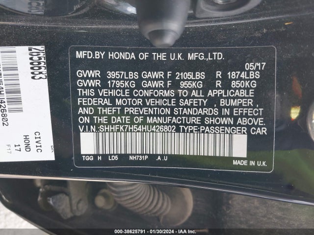 Honda CIVIC EX 2017 SHHFK7H54HU426802 Image 9