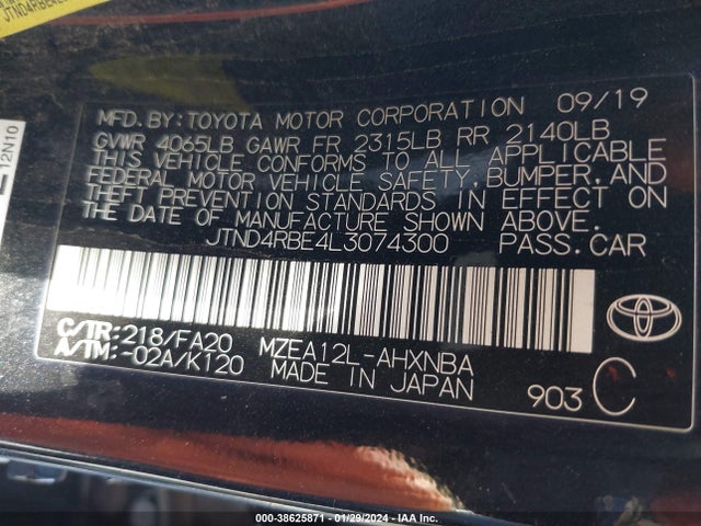 Toyota COROLLA SE 2020 JTND4RBE4L3074300 Image 9