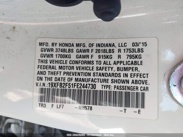 2015 HONDA CIVIC LX VIN: 19XFB2F51FE244730